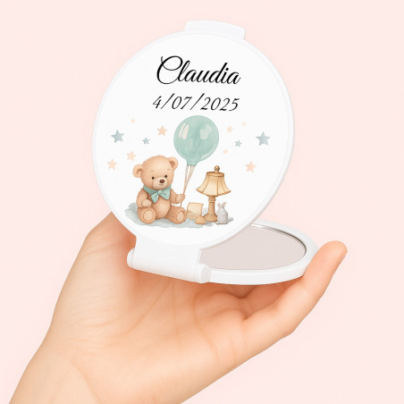 Specchio pieghevole per la borsa di colore bianco e adesivo per bambini per personalizzare