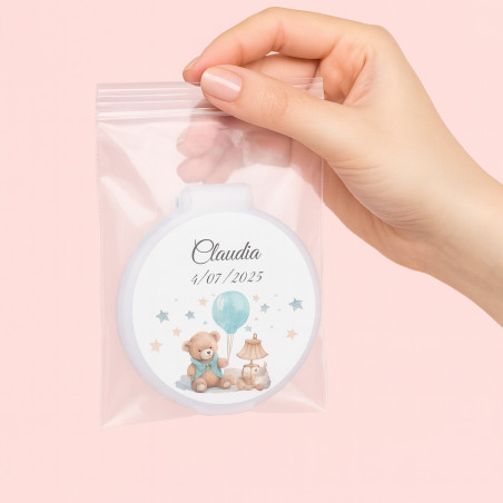 Specchio pieghevole per la borsa di colore bianco e adesivo per bambini per personalizzare