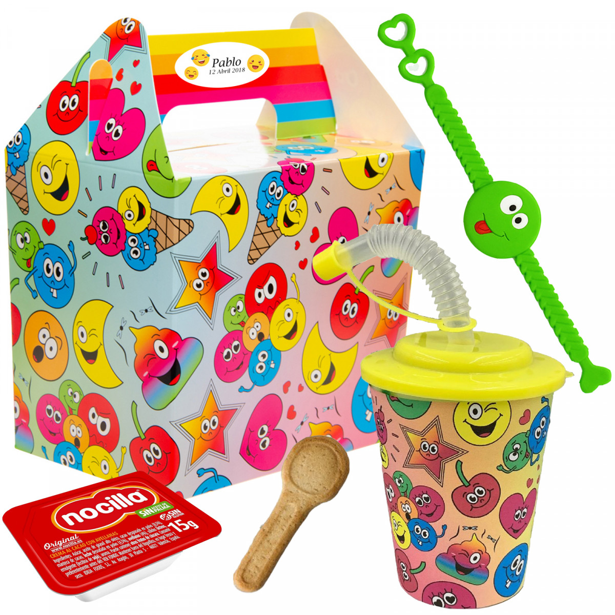 Dettaglio Infantile Emojis con Bicchiere Nocilla e Accessori Divertenti