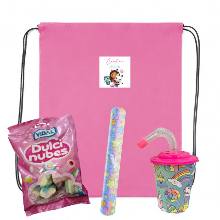 Gabby Gato dettaglio con zaino dolci e accessori di unicorni