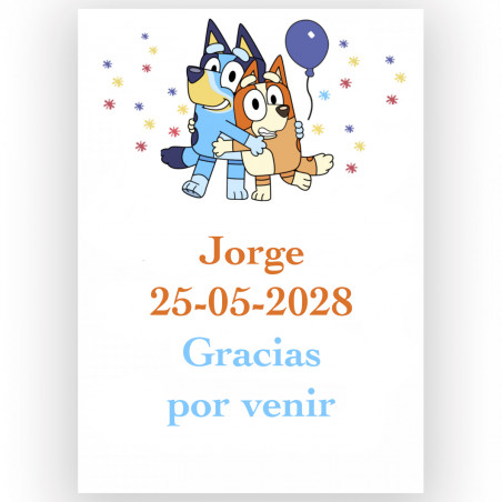Bluey e Bingo, etichetta adesiva 5x7cm con sfondo bianco per eventi infantili