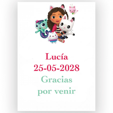 Gabby Gato, adesivo personalizzato 5x7 cm per decorazioni infantili
