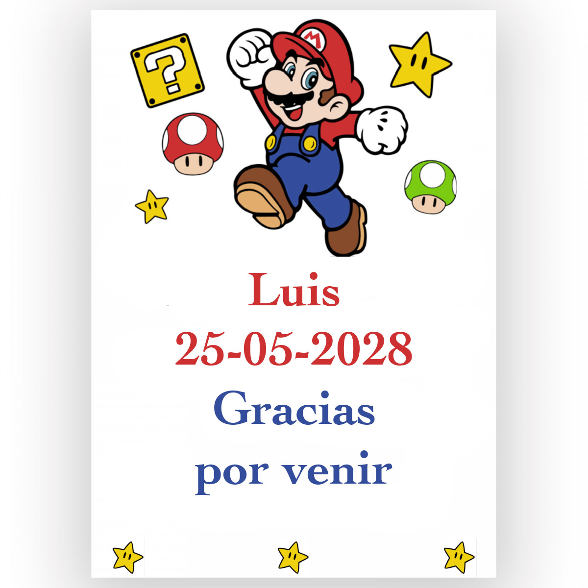 Mario Bros, etichetta adesiva personalizzata 7x5cm per compleanni e eventi infantili