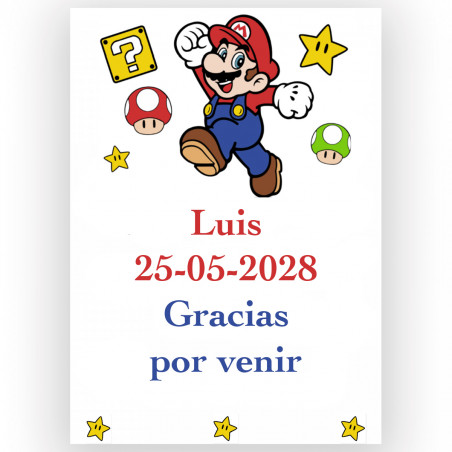 Mario Bros, etichetta adesiva personalizzata 7x5cm per compleanni e eventi infantili