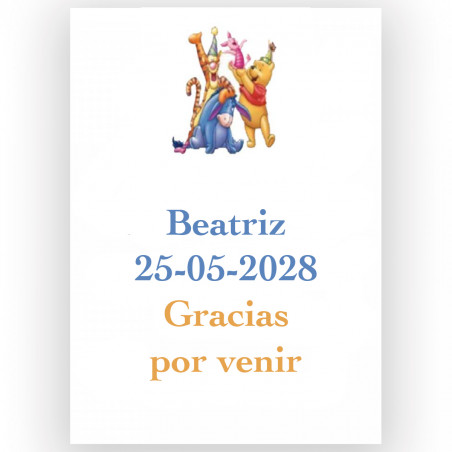 Winnie de Pooh, etichetta adesiva per eventi infantili 5x7cm