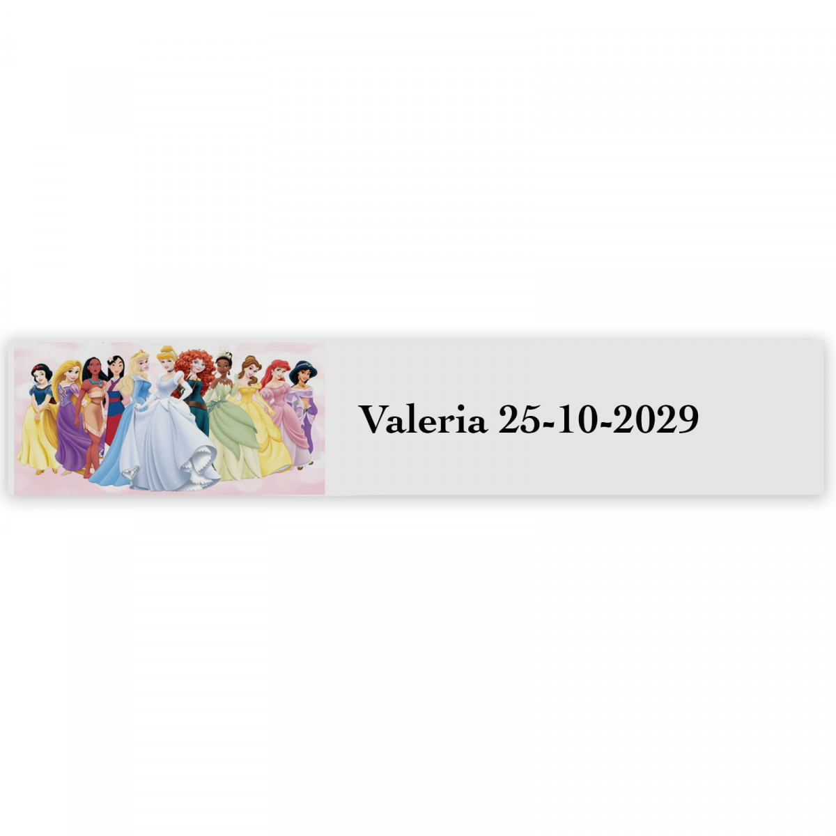 Principesse, etichetta adesiva con testo personalizzabile 5x1cm trasparente