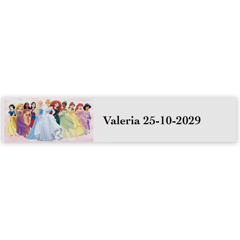 Principesse, etichetta adesiva con testo personalizzabile 5x1cm trasparente
