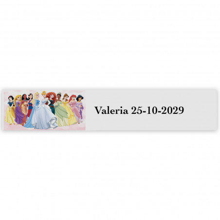 Principesse, etichetta adesiva con testo personalizzabile 5x1cm trasparente