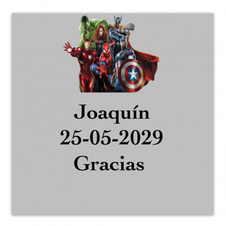 Etichetta adesiva Avengers 5x5 cm con sfondo trasparente
