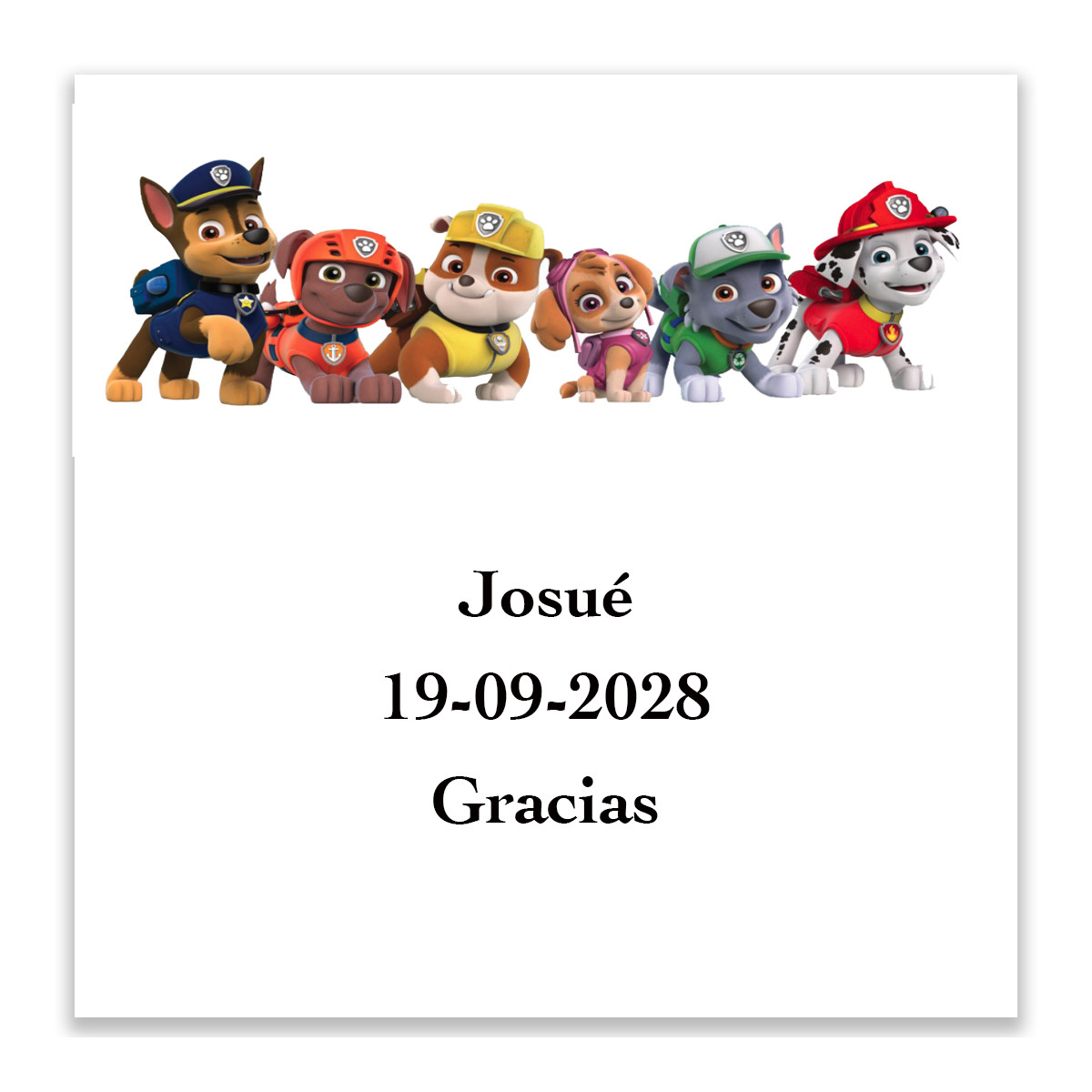 Adesivo personalizzato Patrulla Canina 5x5cm per decorazioni infantili