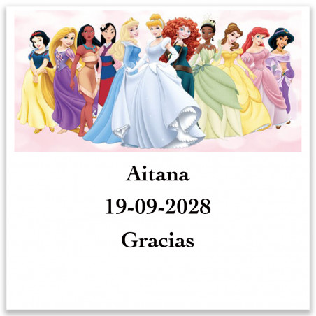 Principesse, adesivo personalizzato 5x5 cm con testo e sfondo bianco