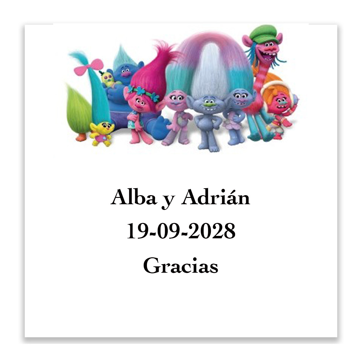 Trolls adesivo personalizzato quadrato 5x5cm