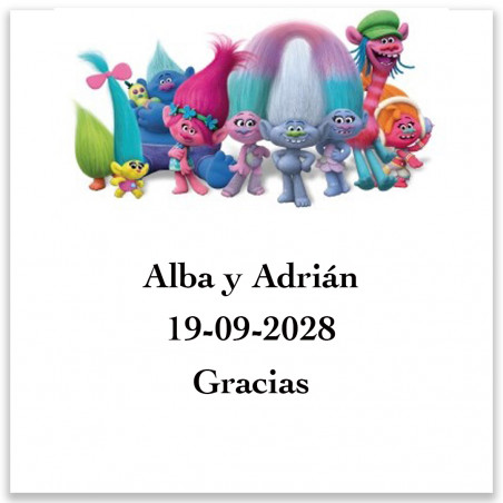 Trolls adesivo personalizzato quadrato 5x5cm