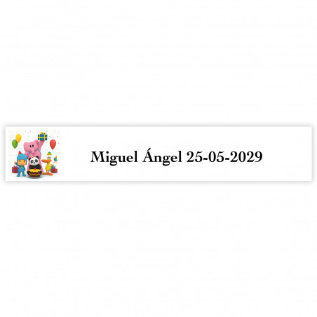 Etichetta adesiva personalizzata Pocoyó 5x1cm per eventi