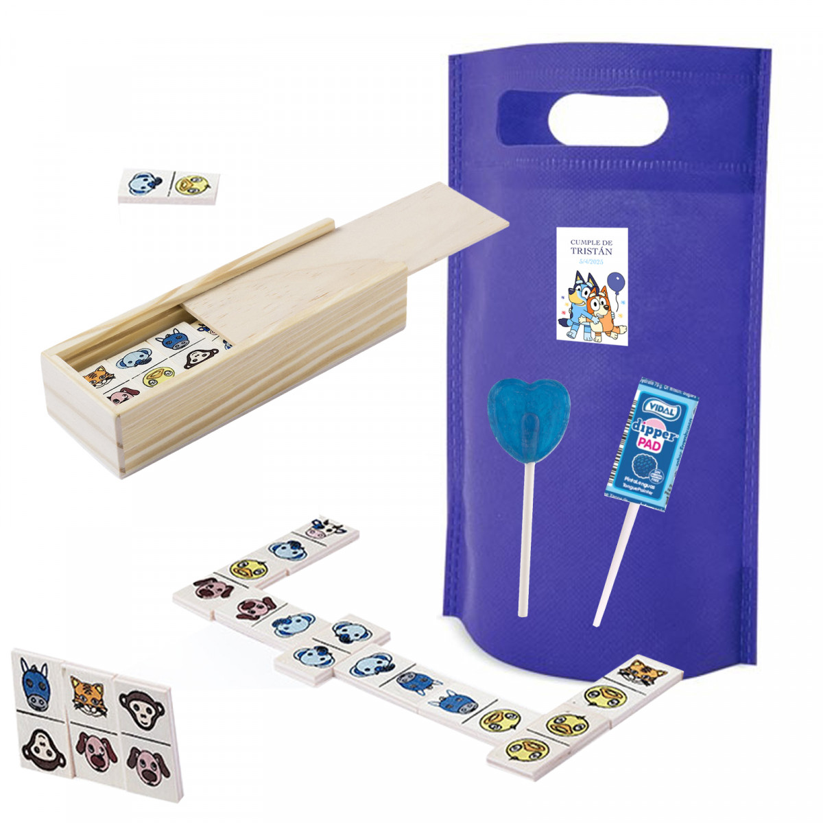 Bluey e Bingo regalo domino caramelle e lecca lecca