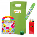 Emojis borsa regalo con libro da colorare, matite, pallone e caramella