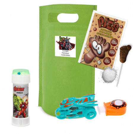 Set di compleanno Avengers con bolle di sapone giocattolo e dolci