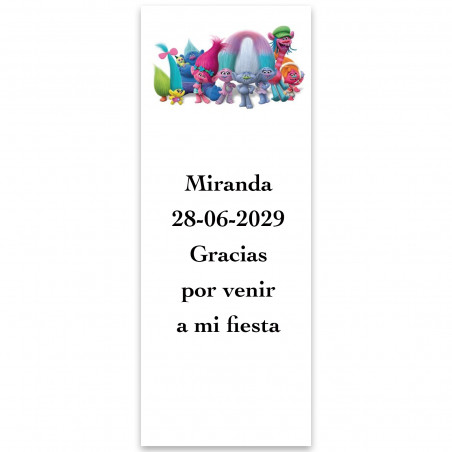 Trolls, etichetta adesiva modificabile 13x5cm con sfondo bianco