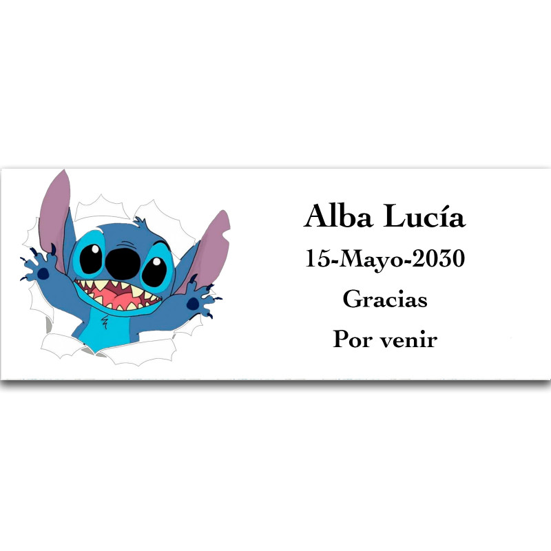 Stitch, etichetta adesiva personalizzata con testi modificabili 13x5cm