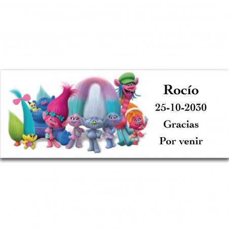 Trolls, adesivo personalizzato per eventi speciali 13x5cm