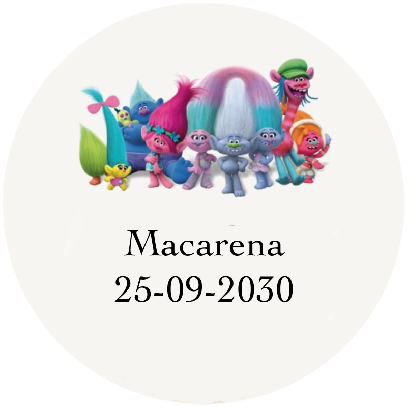 Adesivi personalizzati di trolls da 5 cm fondo trasparente