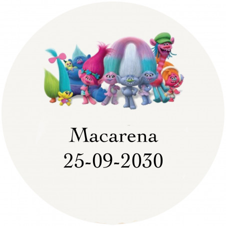 Adesivi personalizzati di trolls da 5 cm fondo trasparente