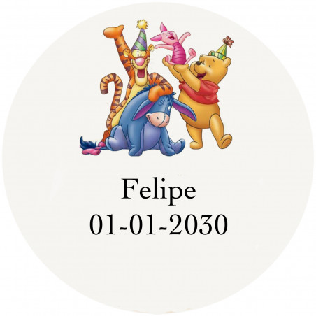 Winnie the pooh e i suoi amici adesivo trasparente rotondo personalizzato 3cm