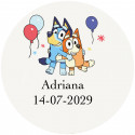 Bluey e bingo etichetta adesiva personalizzata trasparente 3cm