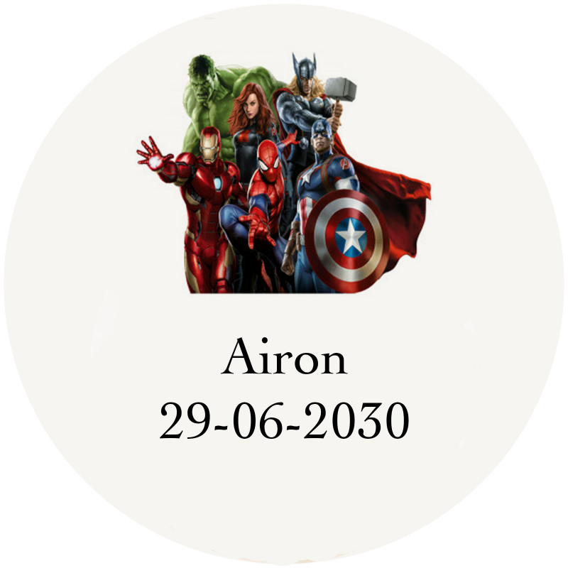 Etichetta adesiva avengers con testo per personalizzare 3cm trasparente