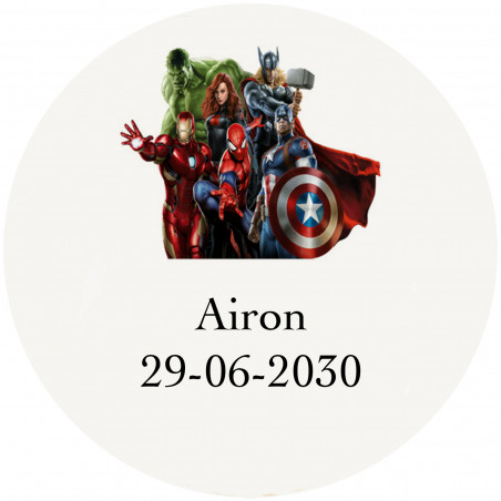 Etichetta adesiva avengers con testo per personalizzare 3cm trasparente