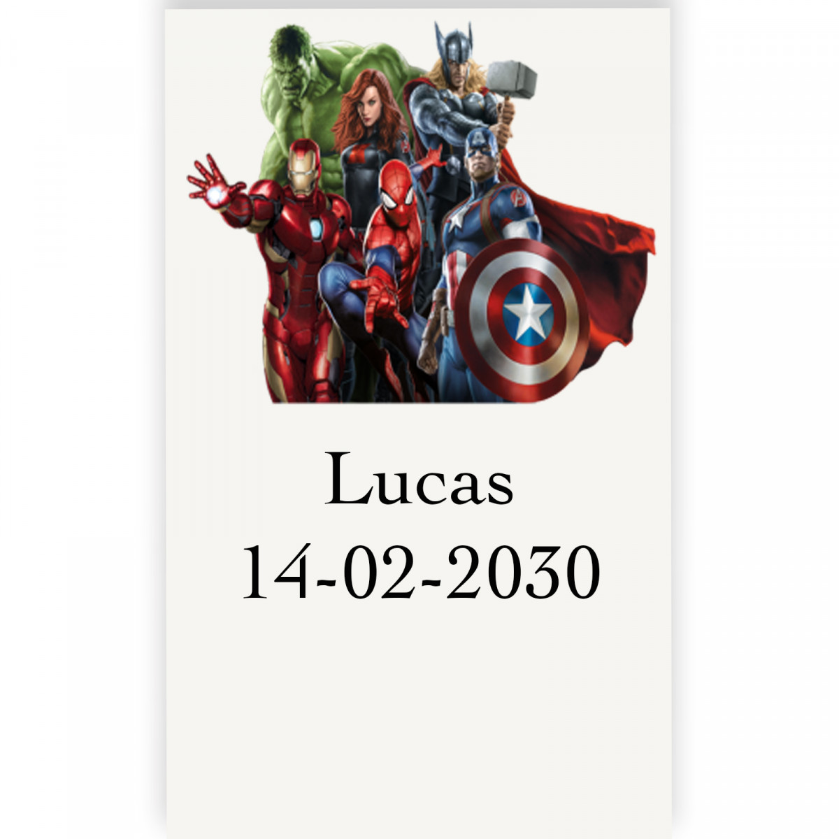 Adesivo personalizzato a tema avengers 3x5cm trasparente