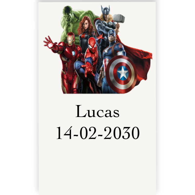 Adesivo personalizzato a tema avengers 3x5cm trasparente