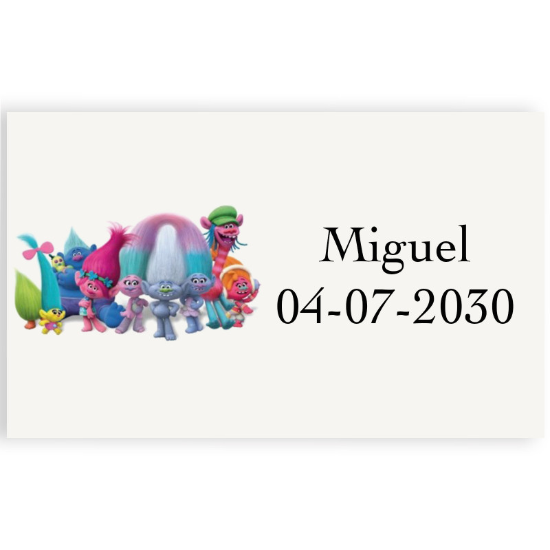 Etichette adesive colorate dei trolls con sfondo trasparente 3x5cm