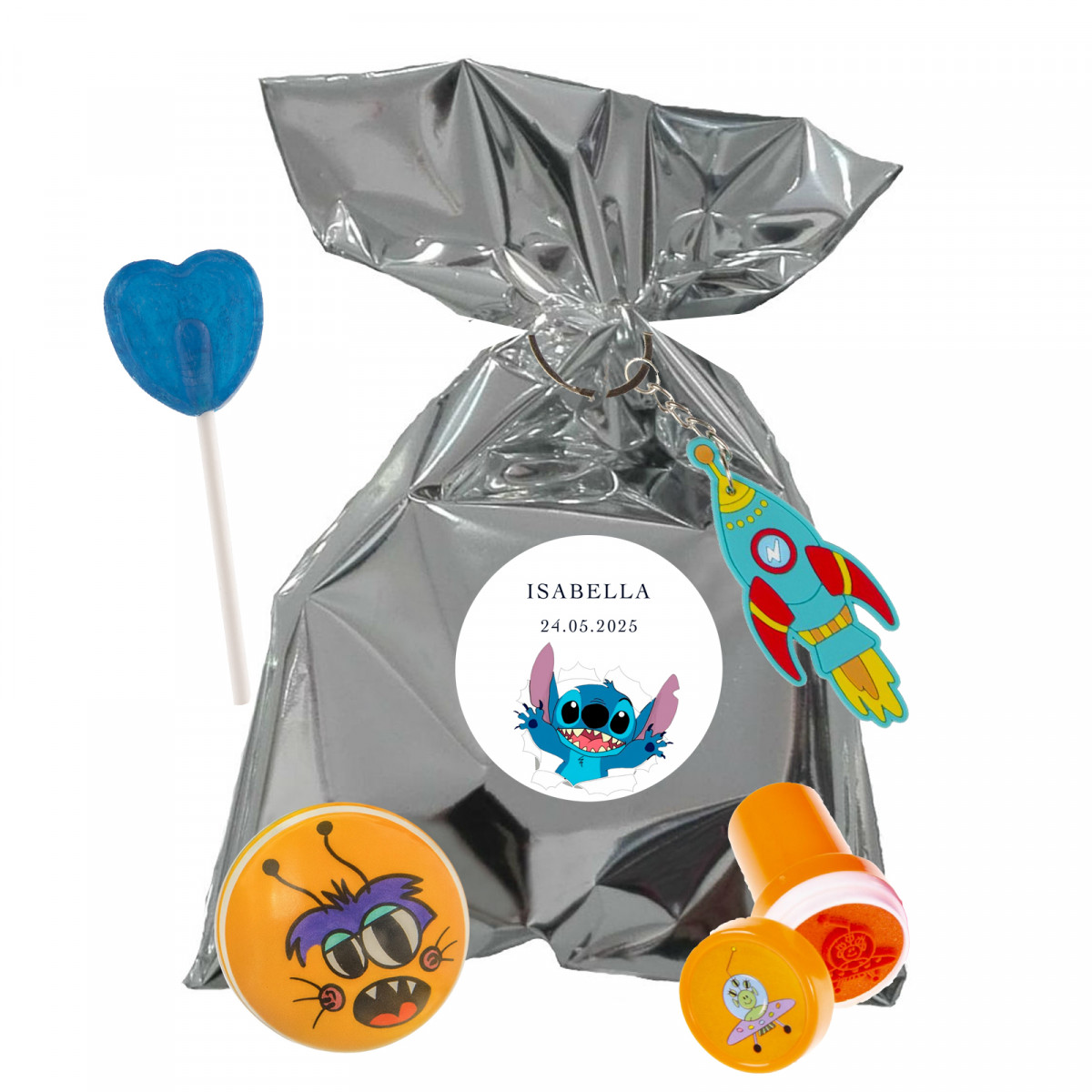 Dettagli divertenti di Stitch per piñatas con lecca-lecca
