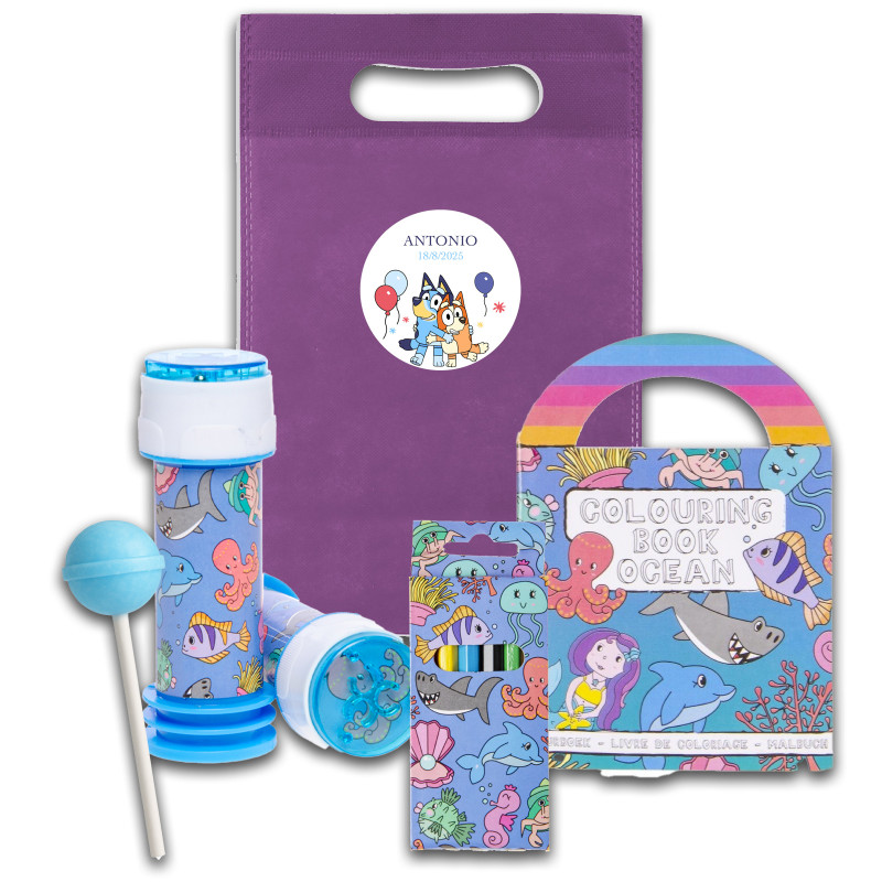 Bluey e bingo pacco con divertenti regali marini