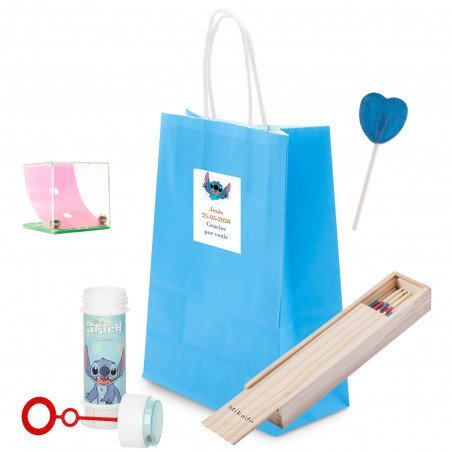 Dettaglio infantile di Stitch con giochi di abilità in borsa