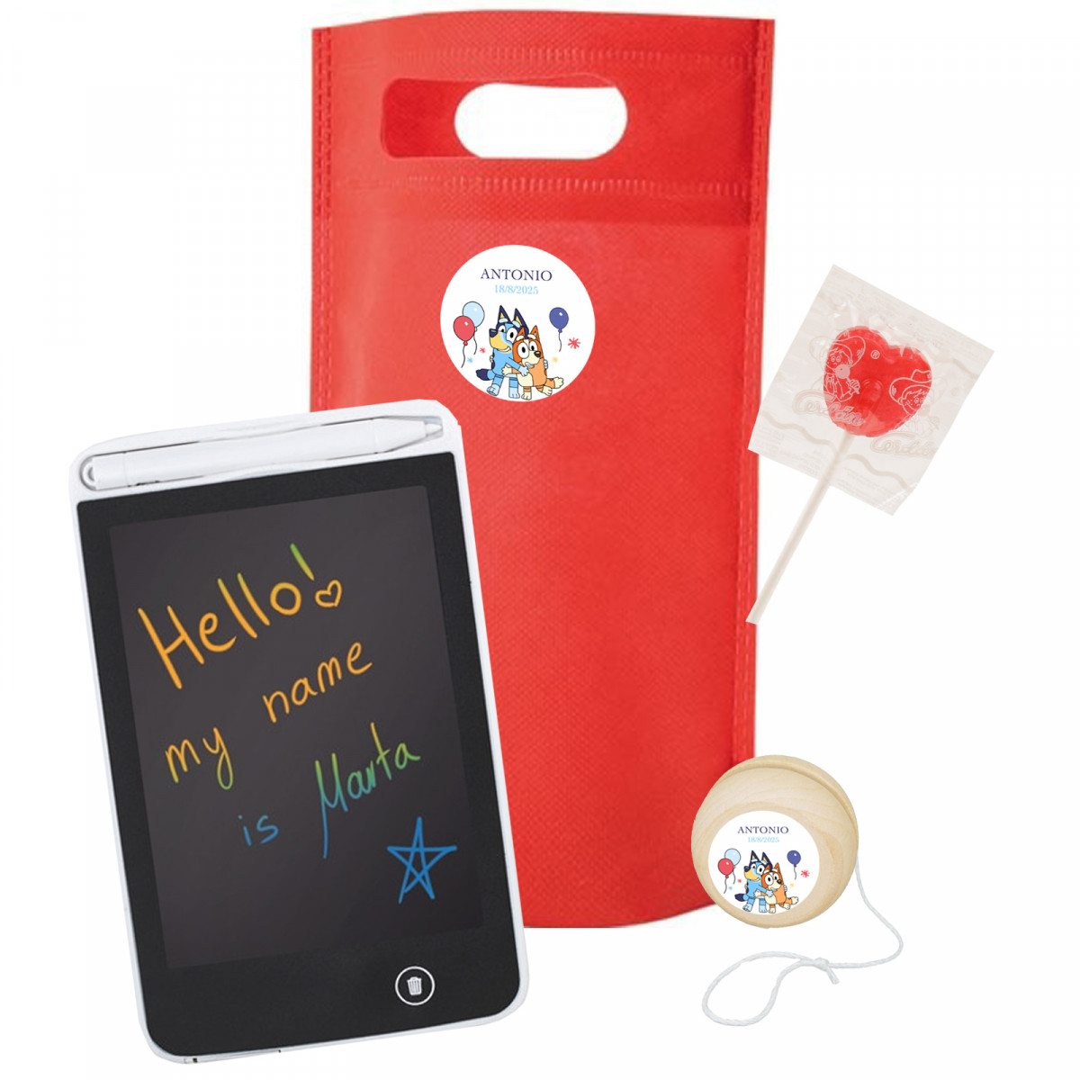 Bluey e Bingo set per bambini con lavagna digitale e yo-yo in legno