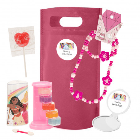 Borse fucsia delle Principesse Disney con dettagli per le invitate e dolciumi