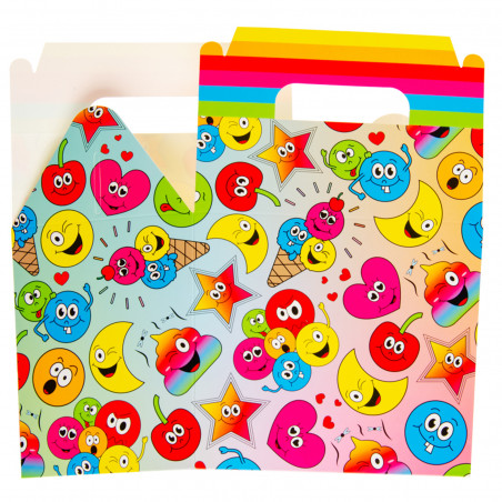 Emojis scatola regalo per invitati con giochi, adesivi e dolcetti
