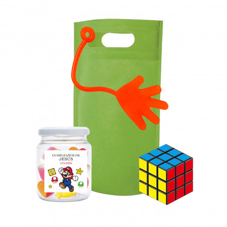 Super Mario Bros cubo di abilità e caramelle gommose per dettagli