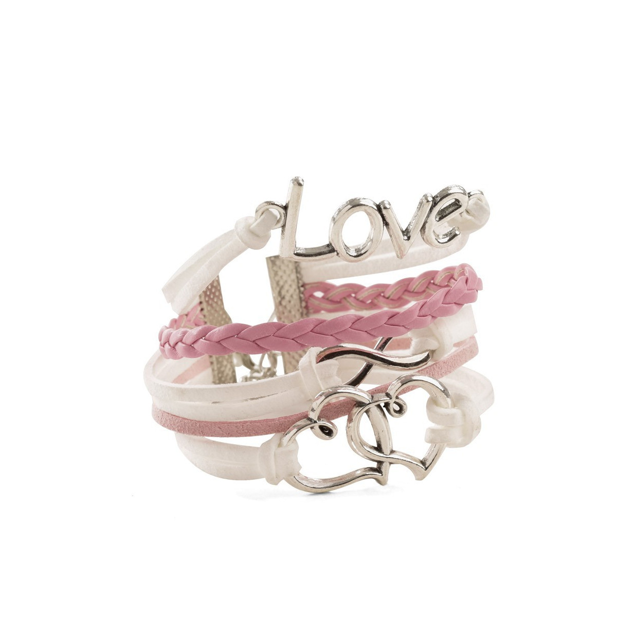 Multi braccialetti Love in tonalità rosa e bianco Un dettaglio romantico ed elegante