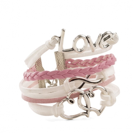 Multi braccialetti Love in tonalità rosa e bianco Un dettaglio romantico ed elegante