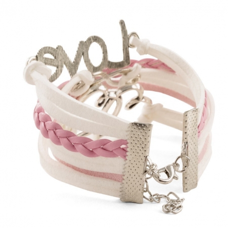 Multi braccialetti Love in tonalità rosa e bianco Un dettaglio romantico ed elegante