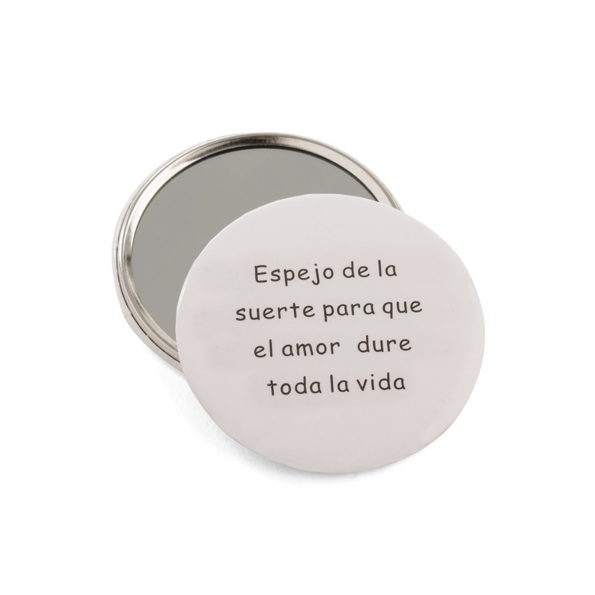Specchio tascabile bianco con frase