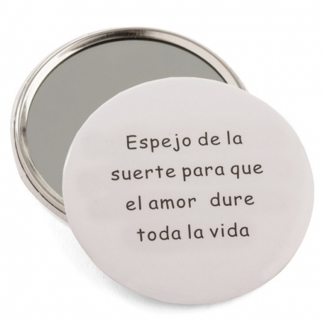 Specchio tascabile bianco con frase