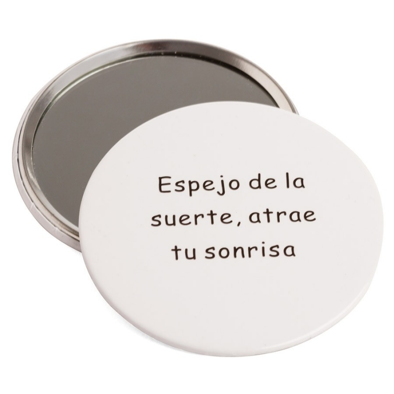 Specchio da borsa bianco con frase