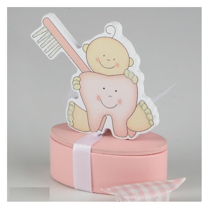 Goki Scatolina Portadenti In Legno Per Bambini: A Forma Di Farfalla Rosa, Custodia Per Denti Da Latte