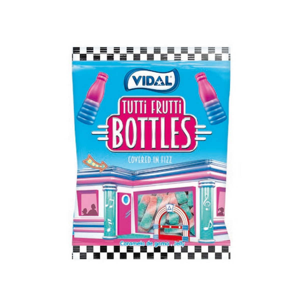 Bottiglie di caramelle al gusto di tutti frutti