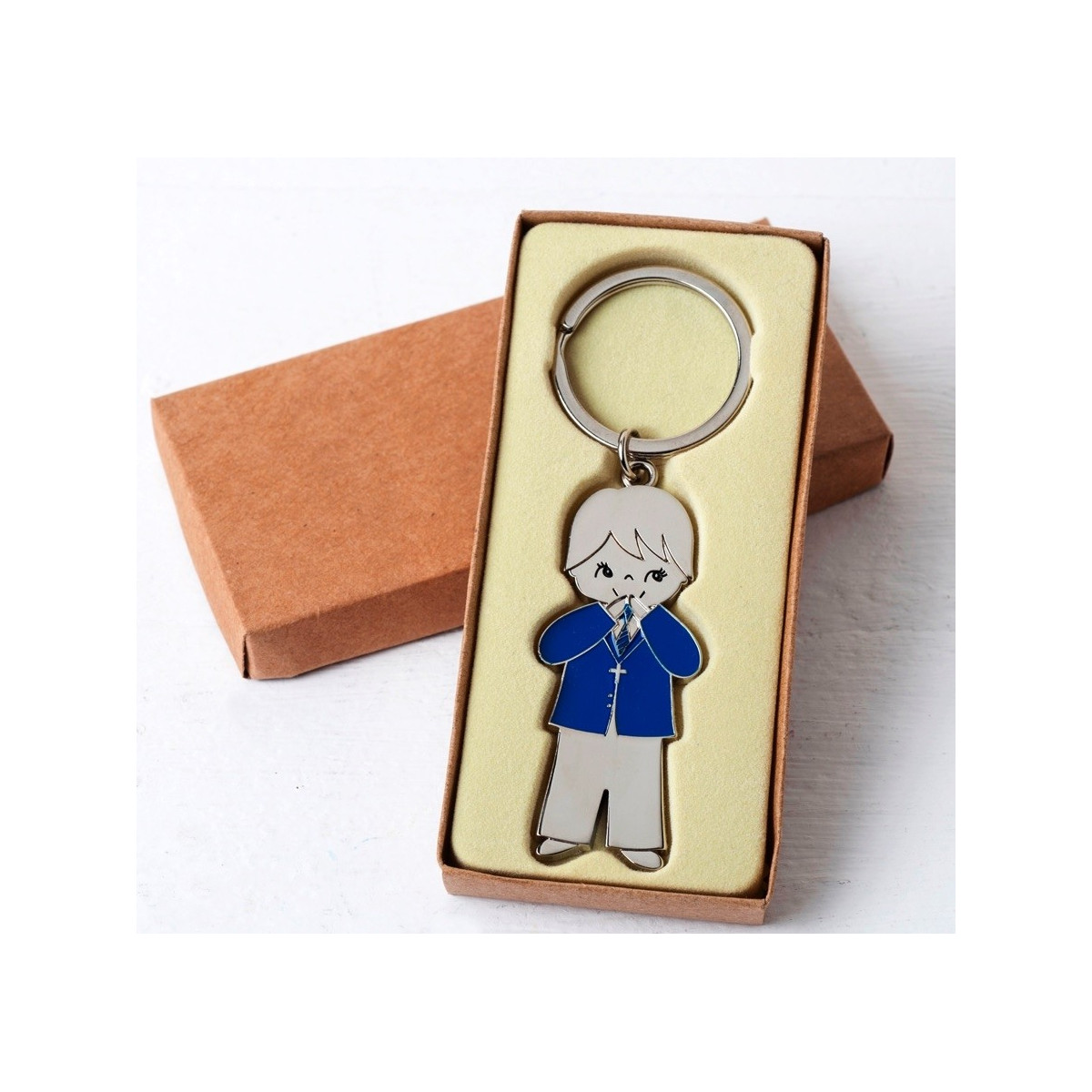 Portachiavi comunione boy blue jacket kraft box
