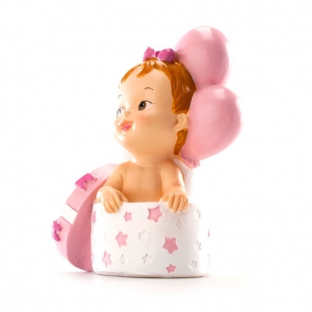 Figura di Bambino in Scatola con Nastro Ricordo di Battesimo per Bambina
